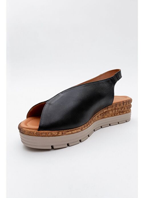 BLOM Siyah Hakiki Deri Kadın Dolgu Topuk Sandalet - Görsel 4