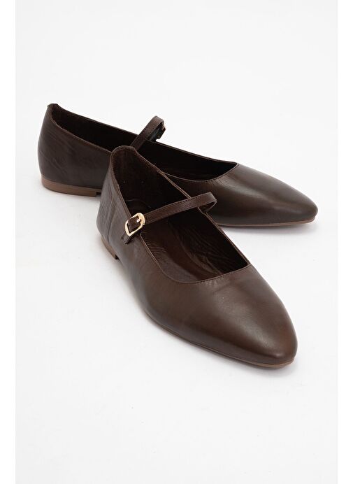 Luvi Shoes Luvi Shoes LUNAIRE Kahverengi Hakiki Deri Tek Bantlı Sivri Burun Kadın Babet Ayakkabı Boyner'de! Kahverengi - 2. görsel