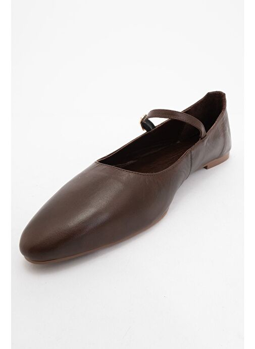 Luvi Shoes Luvi Shoes LUNAIRE Kahverengi Hakiki Deri Tek Bantlı Sivri Burun Kadın Babet Ayakkabı Boyner'de! Kahverengi - 4. görsel