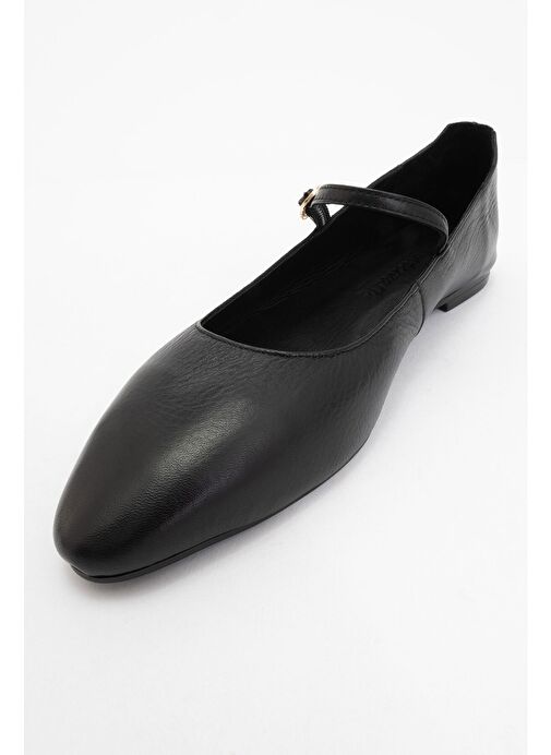 LUNAIRE Siyah Hakiki Deri Tek Bantlı Sivri Burun Kadın Babet Ayakkabı - Görsel 4