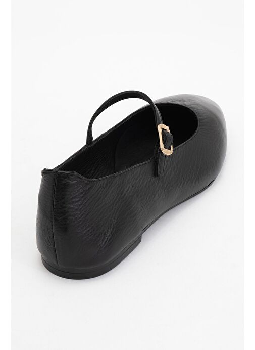 LUNAIRE Siyah Hakiki Deri Tek Bantlı Sivri Burun Kadın Babet Ayakkabı - Görsel 5