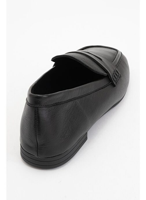 SKYE Siyah Hakiki Deri Küt Burun Kadın Loafer Ayakkabı - Görsel 5