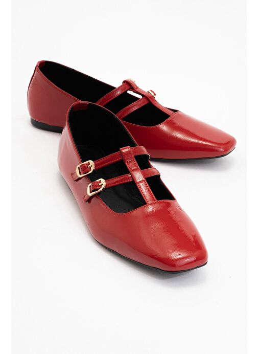STARLING Kırmızı Rugan Hakiki Deri Kadın Babet Ayakkabı - Görsel 2
