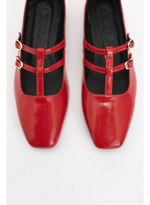 STARLING Kırmızı Rugan Hakiki Deri Kadın Babet Ayakkabı - Görsel 3