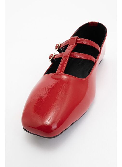 STARLING Kırmızı Rugan Hakiki Deri Kadın Babet Ayakkabı - Görsel 4