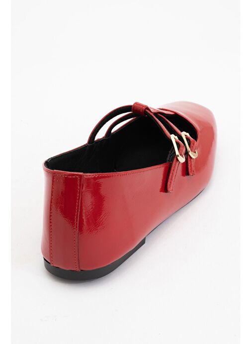 STARLING Kırmızı Rugan Hakiki Deri Kadın Babet Ayakkabı - Görsel 5