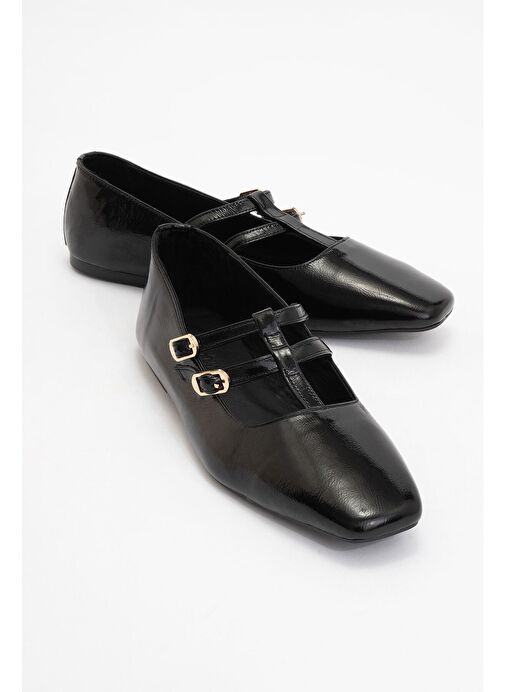 STARLING Siyah Rugan Hakiki Deri Kadın Babet Ayakkabı - Görsel 2