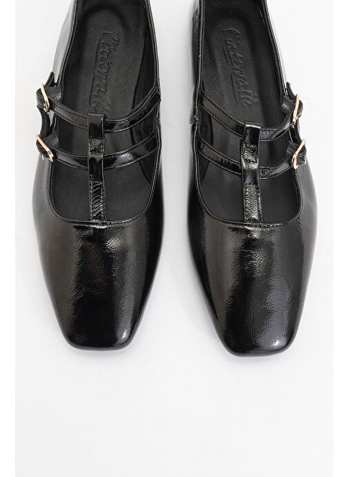 STARLING Siyah Rugan Hakiki Deri Kadın Babet Ayakkabı - Görsel 3