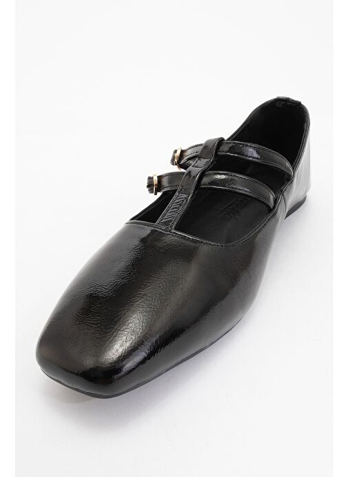 STARLING Siyah Rugan Hakiki Deri Kadın Babet Ayakkabı - Görsel 4