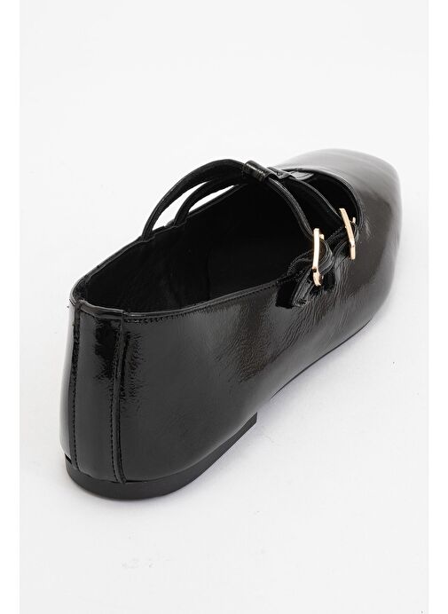 STARLING Siyah Rugan Hakiki Deri Kadın Babet Ayakkabı - Görsel 5