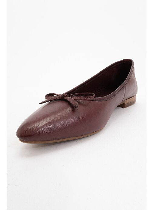 BRIAR Bordo Cilt Hakiki Deri Fiyonklu Sivri Burun Kadın Babet Ayakkabı - Görsel 5