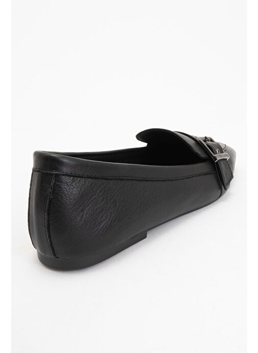 PERIWINKLE Siyah Cilt Hakiki Deri Kemerli Kadın Loafer Ayakkabı - Görsel 5