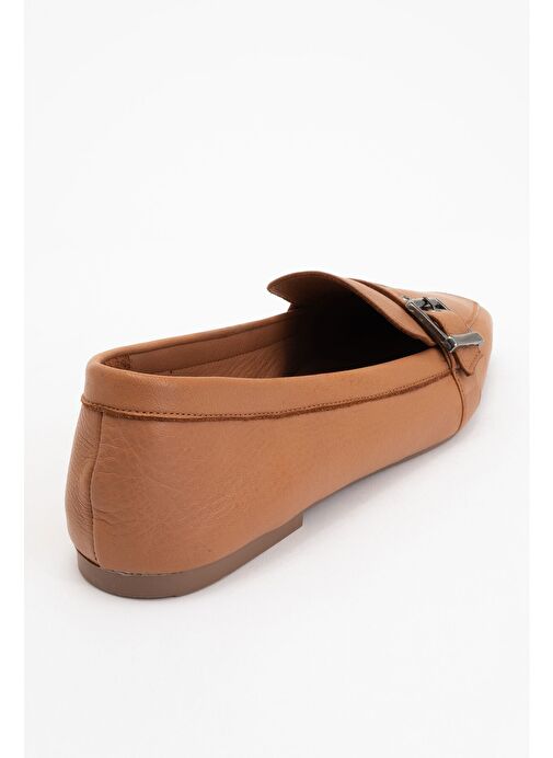 PERIWINKLE Taba Cilt Hakiki Deri Kemerli Kadın Loafer Ayakkabı - Görsel 5