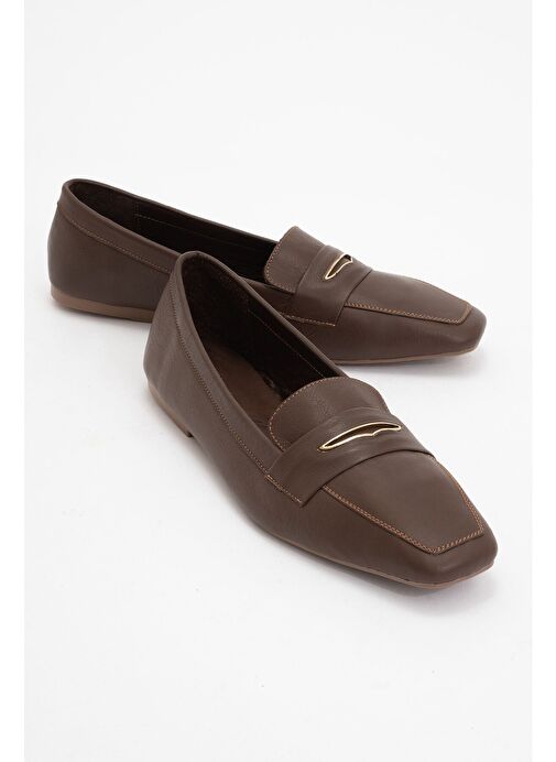IRIDESSA Kahverengi Cilt Hakiki Deri Tokalı Küt Burun Kadın Loafer Ayakkabı - Görsel 2