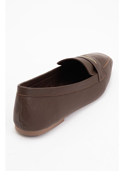 IRIDESSA Kahverengi Cilt Hakiki Deri Tokalı Küt Burun Kadın Loafer Ayakkabı - Görsel 5