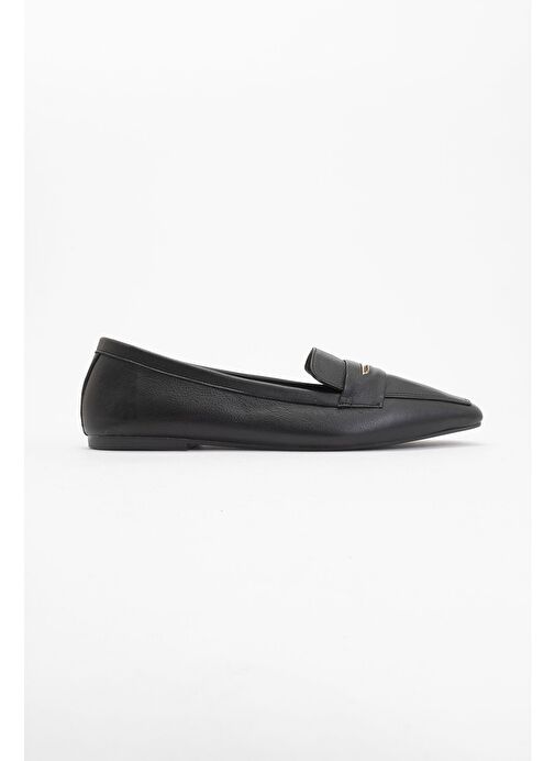 IRIDESSA Siyah Cilt Hakiki Deri Tokalı Küt Burun Kadın Loafer Ayakkabı - Görsel 6