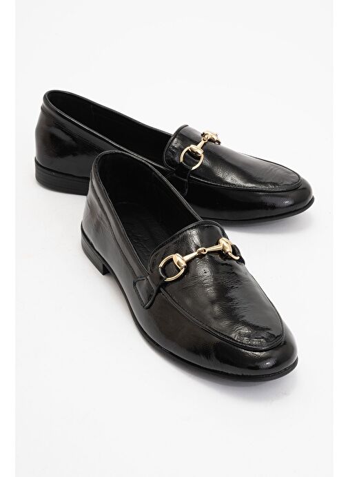 TREXIE Siyah Rugan Hakiki Deri Tokalı Kadın Loafer Ayakkabı - Görsel 2
