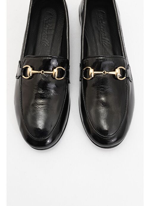 TREXIE Siyah Rugan Hakiki Deri Tokalı Kadın Loafer Ayakkabı - Görsel 3