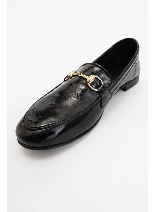TREXIE Siyah Rugan Hakiki Deri Tokalı Kadın Loafer Ayakkabı - Görsel 4