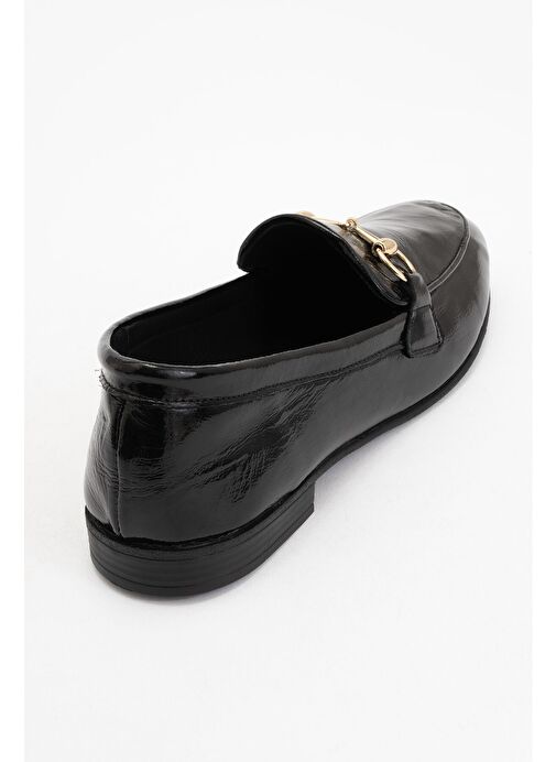 TREXIE Siyah Rugan Hakiki Deri Tokalı Kadın Loafer Ayakkabı - Görsel 5