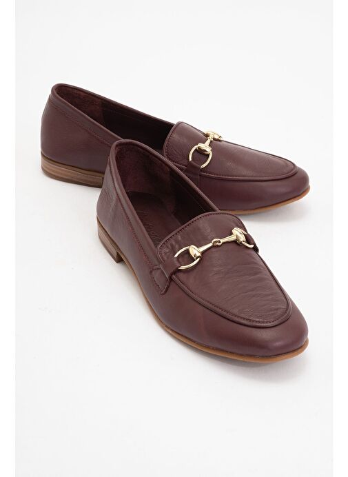 TREXIE Bordo Cilt Hakiki Deri Tokalı Kadın Loafer Ayakkabı - Görsel 2