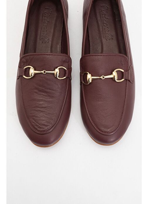 TREXIE Bordo Cilt Hakiki Deri Tokalı Kadın Loafer Ayakkabı - Görsel 3