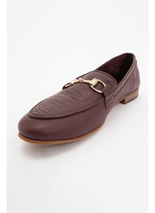 TREXIE Bordo Cilt Hakiki Deri Tokalı Kadın Loafer Ayakkabı - Görsel 4