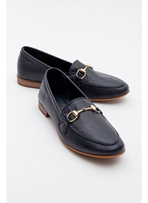 TREXIE Lacivert Cilt Hakiki Deri Tokalı Kadın Loafer Ayakkabı - Görsel 2