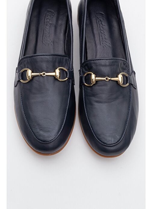 TREXIE Lacivert Cilt Hakiki Deri Tokalı Kadın Loafer Ayakkabı - Görsel 3