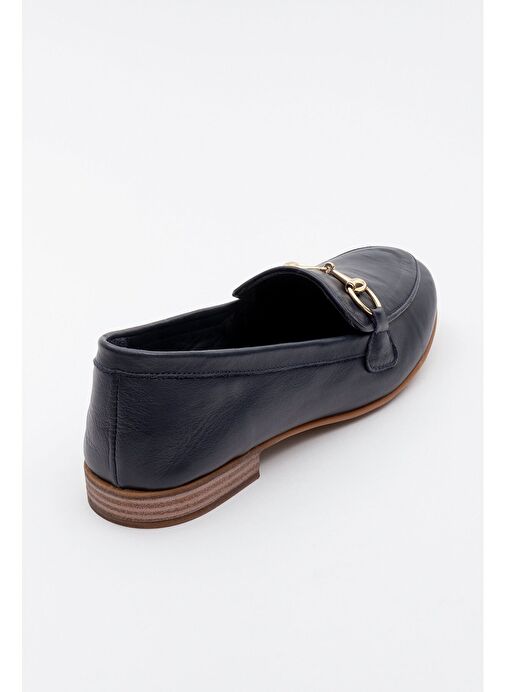 TREXIE Lacivert Cilt Hakiki Deri Tokalı Kadın Loafer Ayakkabı - Görsel 5