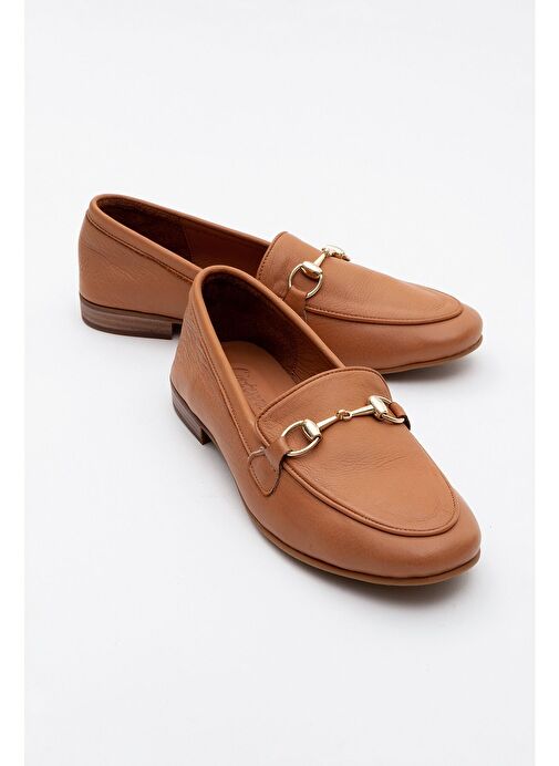 TREXIE Taba Cilt Hakiki Deri Tokalı Kadın Loafer Ayakkabı - Görsel 2