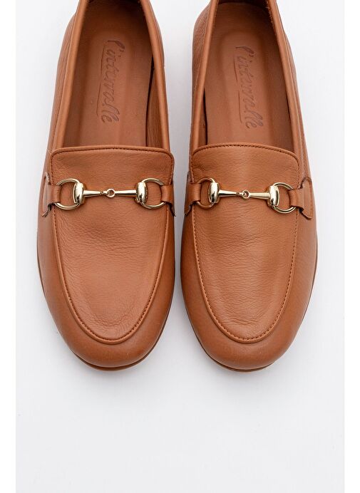 TREXIE Taba Cilt Hakiki Deri Tokalı Kadın Loafer Ayakkabı - Görsel 3