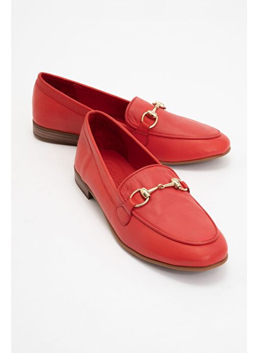 TREXIE Kırmızı Cilt Hakiki Deri Tokalı Kadın Loafer Ayakkabı - Görsel 2