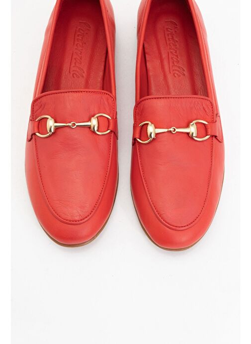 TREXIE Kırmızı Cilt Hakiki Deri Tokalı Kadın Loafer Ayakkabı - Görsel 3