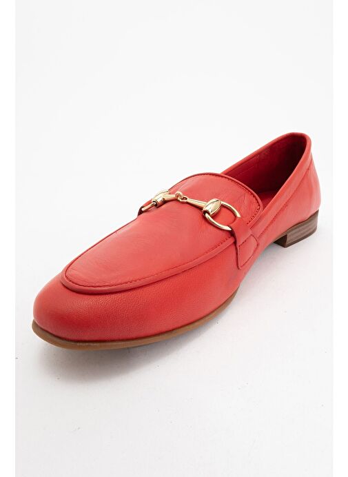 TREXIE Kırmızı Cilt Hakiki Deri Tokalı Kadın Loafer Ayakkabı - Görsel 4