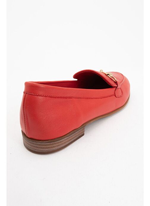 TREXIE Kırmızı Cilt Hakiki Deri Tokalı Kadın Loafer Ayakkabı - Görsel 5