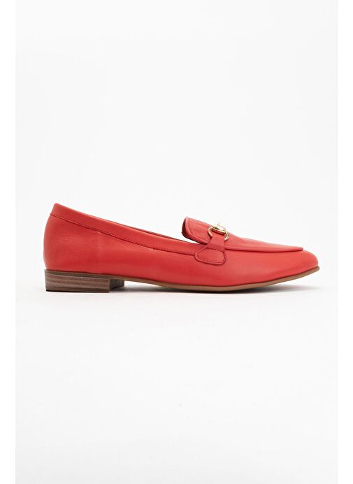 TREXIE Kırmızı Cilt Hakiki Deri Tokalı Kadın Loafer Ayakkabı - Görsel 6