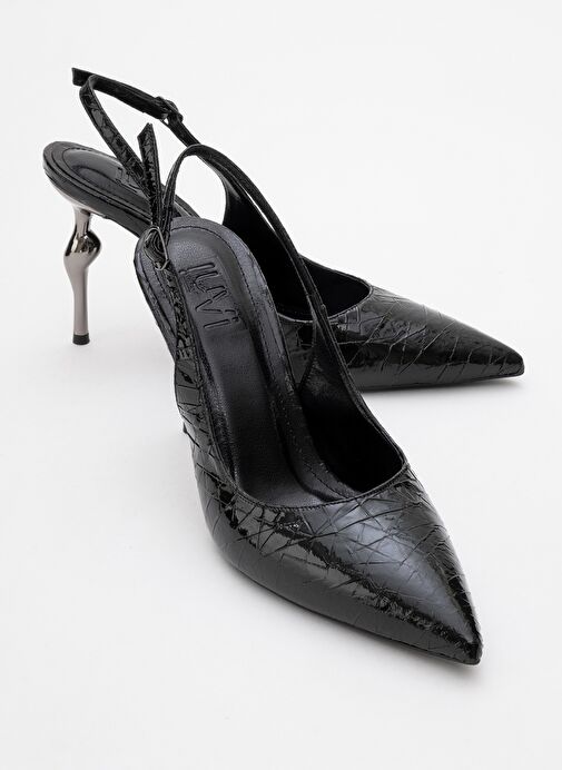 CHİCA Siyah Desenli Arkası Açık Sivri Burun Kadın Topuklu Ayakkabı - Görsel 2