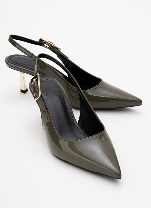 ARTY Haki Rugan Sivri Burun Arkası Açık Kadın İnce Topuklu Ayakkabı - Görsel 2