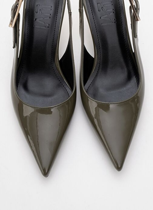 ARTY Haki Rugan Sivri Burun Arkası Açık Kadın İnce Topuklu Ayakkabı - Görsel 3