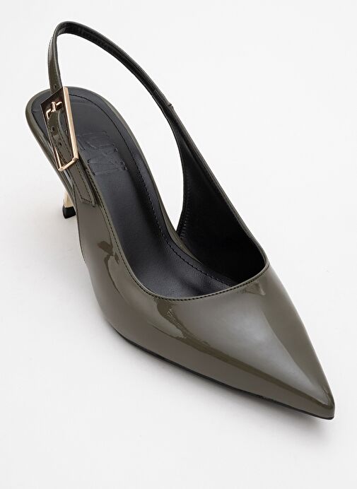 ARTY Haki Rugan Sivri Burun Arkası Açık Kadın İnce Topuklu Ayakkabı - Görsel 4