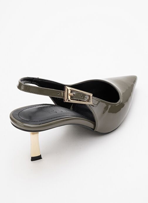 ARTY Haki Rugan Sivri Burun Arkası Açık Kadın İnce Topuklu Ayakkabı - Görsel 6