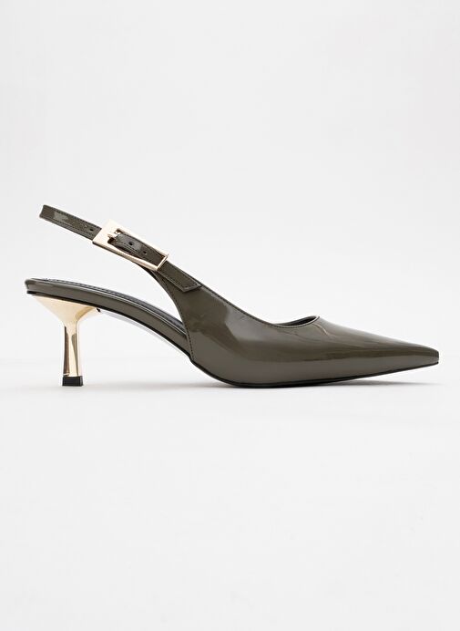 ARTY Haki Rugan Sivri Burun Arkası Açık Kadın İnce Topuklu Ayakkabı - Görsel 7