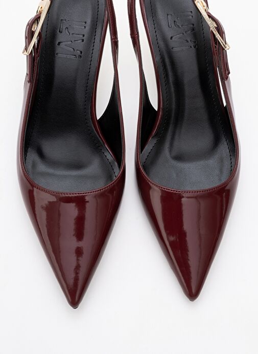 ARTY Bordo Rugan Sivri Burun Arkası Açık Kadın İnce Topuklu Ayakkabı - Görsel 3