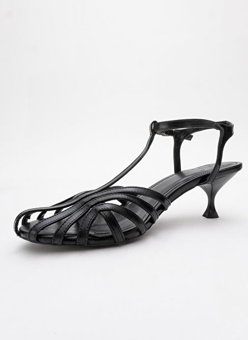 FELİP Siyah Cilt Bantlı Kadın Kısa Topuklu Ayakkabı - Görsel 6