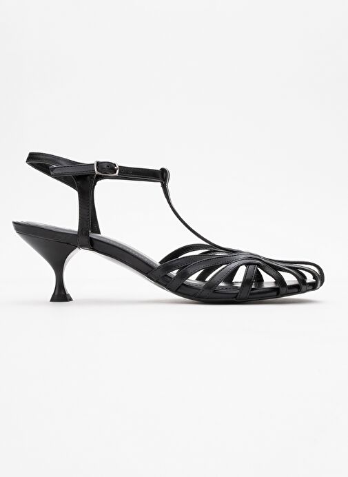 FELİP Siyah Cilt Bantlı Kadın Kısa Topuklu Ayakkabı - Görsel 7