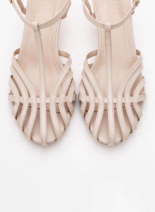 FELİP Ekru Cilt Bantlı Kadın Kısa Topuklu Ayakkabı - Görsel 3