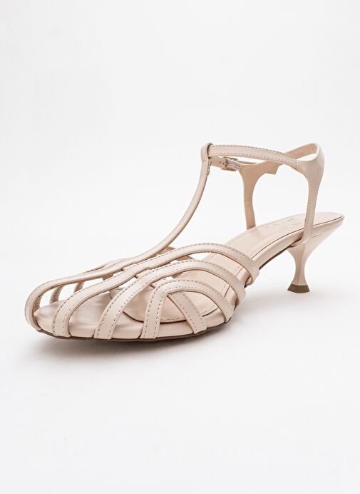 FELİP Ekru Cilt Bantlı Kadın Kısa Topuklu Ayakkabı - Görsel 5