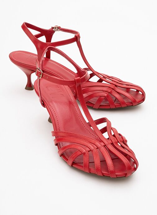 FELİP Kırmızı Cilt Bantlı Kadın Kısa Topuklu Ayakkabı - Görsel 2