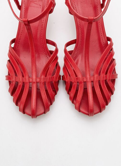 FELİP Kırmızı Cilt Bantlı Kadın Kısa Topuklu Ayakkabı - Görsel 3